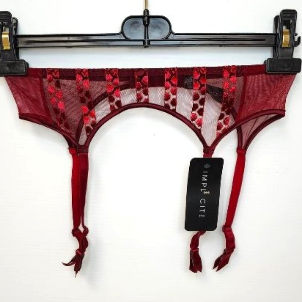 Implicite Women's Wine Red Polyester Garter Belt W/Polka-dots & Straps Size M